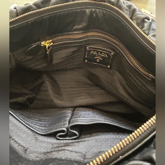 PRADA Ruched Gaufre Leather Top Handle Bag Crossbody Handbag Buttery Soft - Picture 13 of 17